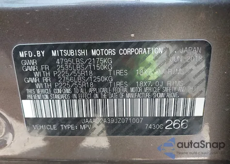 2018 Mitsubishi Outlander Es из США, поврежденный, VIN JA4AD2A39JZ071007
